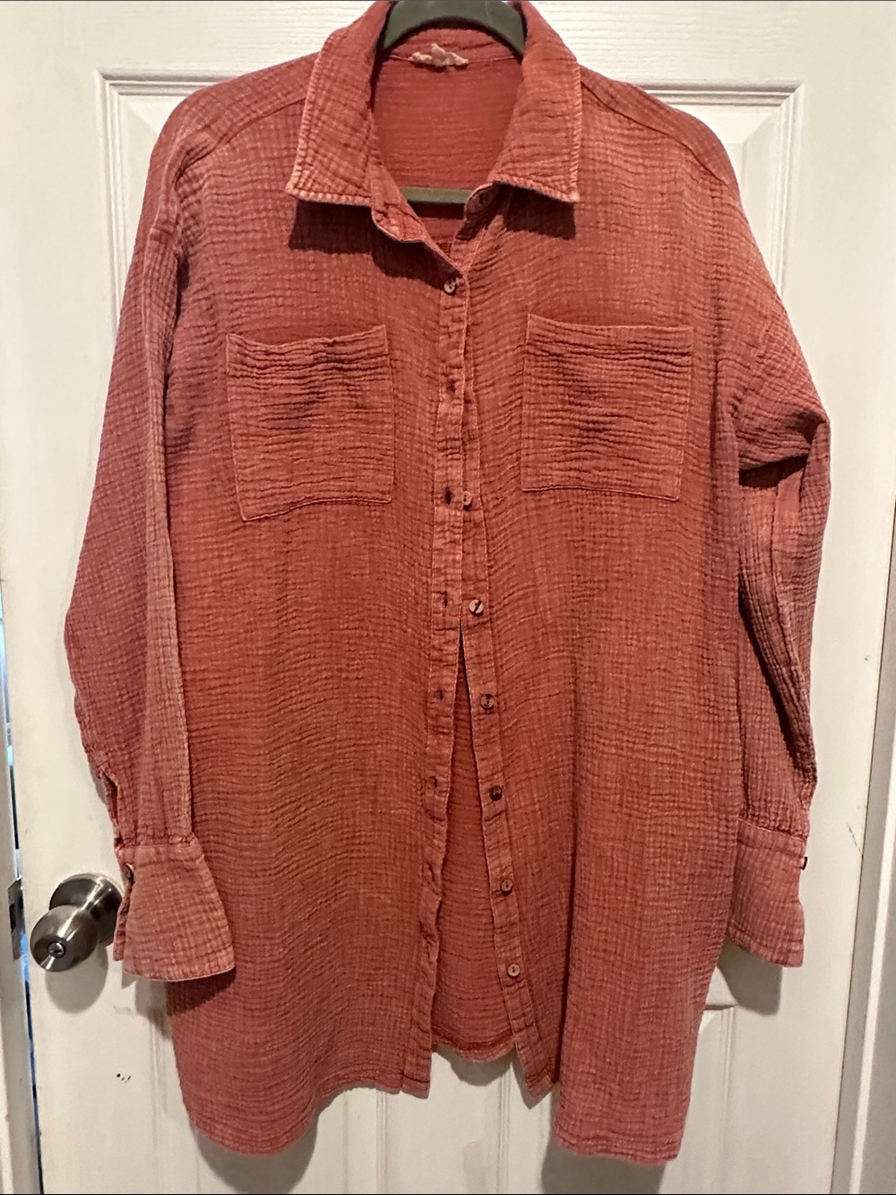 Casual Long-Sleeve Button-Up Shirt in Burnt Orange